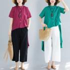 Set : Asymmetrical Medium Long Shirt + Wide-leg Pants