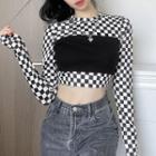 Checkerboard Pattern Panel Cropped T-shirt