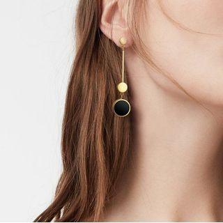 Disc Asymmetrical Alloy Dangle Earring 1 Pair - Black & Gold - One Size