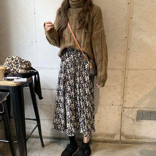 Turtleneck Cable Knit Sweater / Floral Skirt