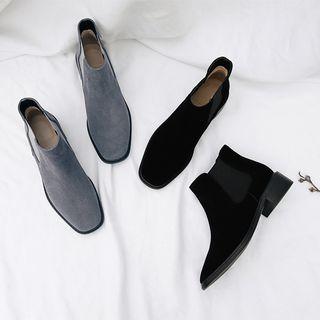 Genuine Suede Square-toe Block Heel Chelsea Boots