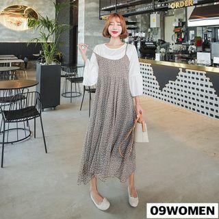 Plus Size Foliage Long Pinafore Dress