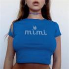 Short-sleeve Rhinestone Lettering Cropped T-shirt