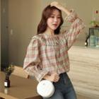 Lace-trim Checked Blouse