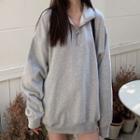 Long-sleeve Half-zip Plain Sweatshirt Gray - One Size