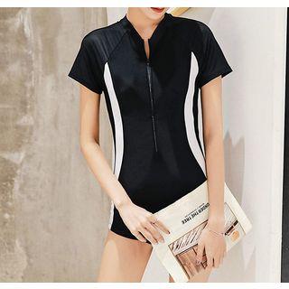 Contrast Trim Short Sleeve Swimsuit