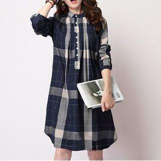 Long-sleeve Plaid Henley Top