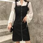 Dot Loose-fit Blouse / Lace-up Slim-fit Jumper Dress
