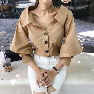 Balloon-sleeve Collared Blouse
