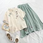 Set: Hanfu Short-sleeve -sleeve Top + A-line Midi Skirt