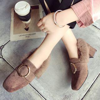 Furry Trim Buckle Loafers