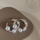 Faux Pearl Alloy Open Hoop Earring 1 Pair - Silver & White - One Size