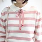 Heart-embroidered Beribboned Stripe Knit Shirt
