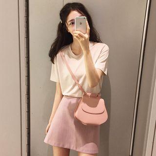Short-sleeve Plain T-shirt / Mini A-line Skirt / Set