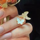 Alloy Butterfly Open Ring 0435a - Rhinestone - White - One Size