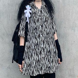 Elbow-sleeve Zebra Print Shirt