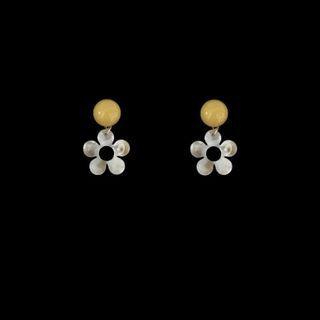 Resin Flower Dangle Earring 1 Pair - Earrings - Yellow & White - One Size