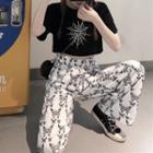 Printed Short-sleeve T-shirt / Butterfly Print Wide-leg Pants