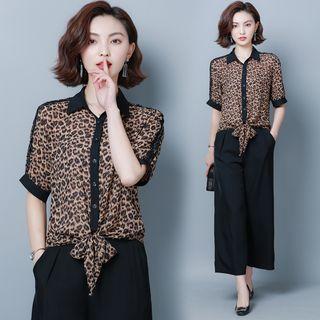 Leopard Short-sleeve Chiffon Shirt