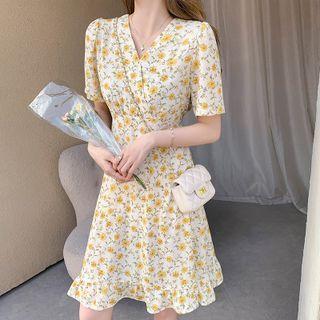 Floral Print Chiffon Short-sleeve Dress