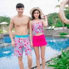 Couple Matching Set: Print Swim Top + Skirt / Print Swim Shorts