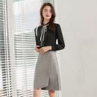 Tie Neck Blouse / A-line Skirt / Dress Pants / Set
