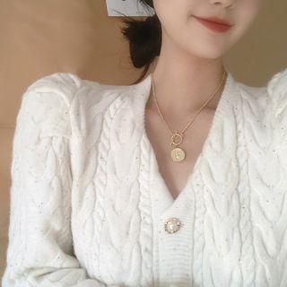 Embossed Disc Pendant Necklace 1 Pc - Gold - One Size
