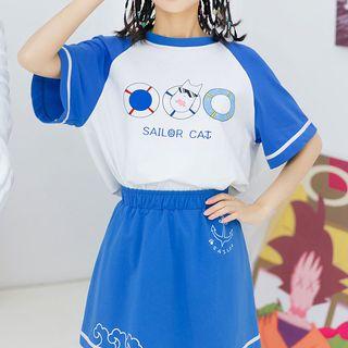Relgan-sleeve Printed Top