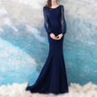 Long-sleeve Sheer Panel Evening Gown