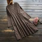 V-neck Long-sleeve Mini A-line Eyelet Dress