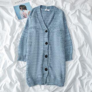 V-neck Melange Cardigan Blue - One Size