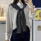 Striped Panel Tie-front Long-sleeve Shirt