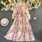 Round-neck Lace-up Strap Print Dress As Shown In Figure - One Size