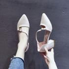 Faux Leather Pointed-toe Block Heel Dorsay Pumps