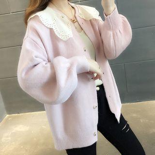 Puff-sleeve Lace-collar Cardigan