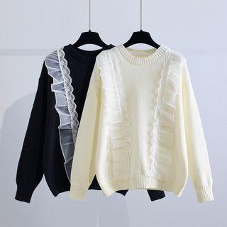 Ruffled Lace Panel Sweater