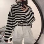 Turtleneck Striped Loose Sweater Stripe - One Size