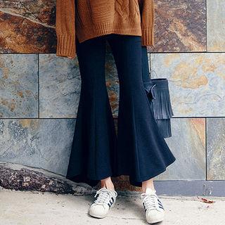Ruffled Hem Boot-cut Dress Pants