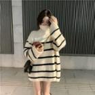 Turtleneck Striped Sweater / Button Vest