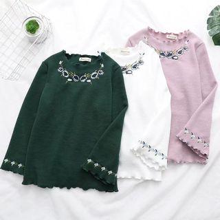 Flower Embroidered Frilled Sweater