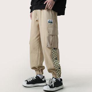 Checkerboard Panel Cargo Jogger Pants