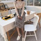 Long-sleeve Leopard Print Midi Knit Layered Dress