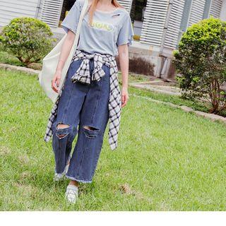 Capri Distressed Wide Leg Jeans