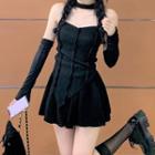 Strapless Asymmetrical Top / Skort / Arm Sleeves / Set