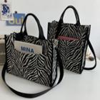 Zebra Print Canvas Crossbody Bag (various Designs) Vertical - Zebra - Black & White - One Size