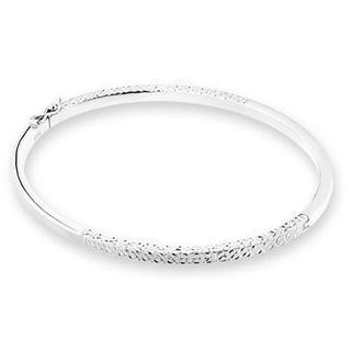 14k White Gold Diamond Cutting Surface Bangle (55 Mm Width)