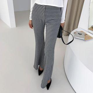 Gingham Bell-bottom Pants Black - One Size