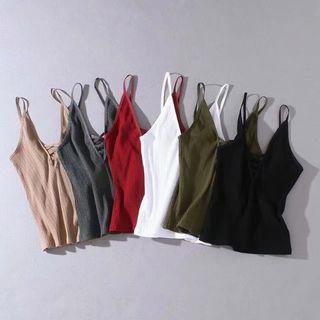 Cross Front Sleeveless Ribbed Plain Top