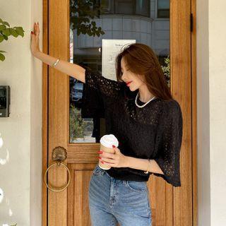 Wide-sleeve Open-knit Top