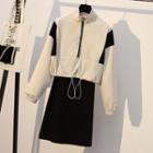 Set: Half-zip Drawcord Cropped Pullover + Spaghetti Strap Mini Dress